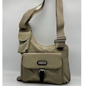 Baggallini Khaki Crossbody Messenger Bag Adjustable Strap, Multiple Compartments